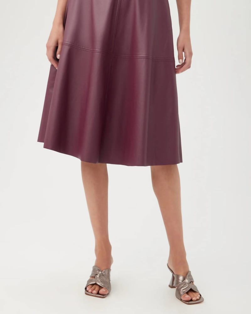 Front of a model wearing a size 10 Beachwood Skirt In Fig in Fig by Trina Turk. | dia_product_style_image_id:352043